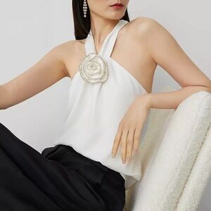 Ann Taylor
Rosette Drape-Neck Halter‎ Top In Ivory size medium NWT